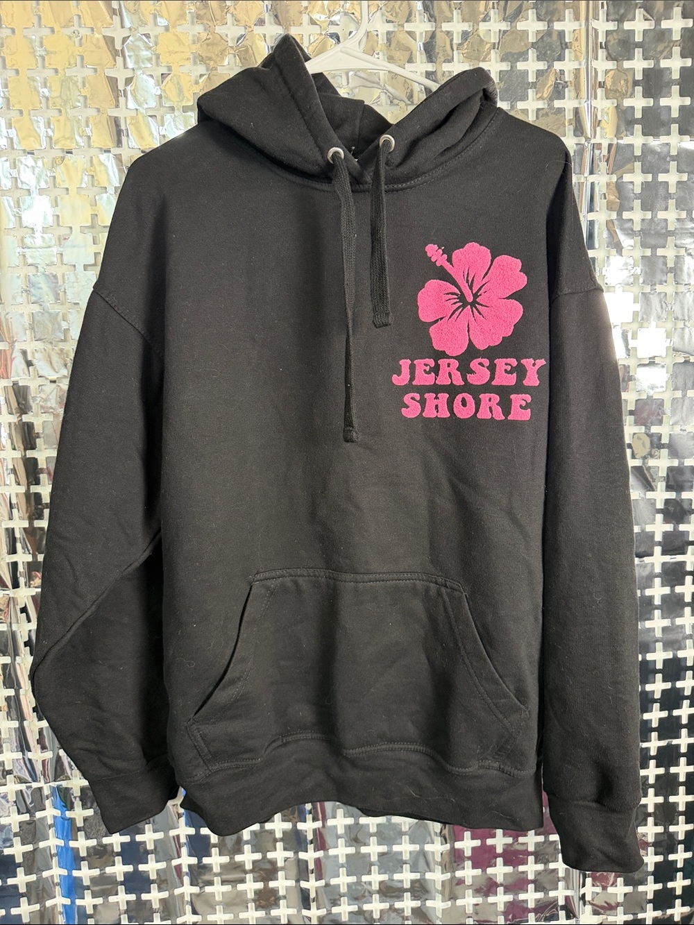 Jon Lauren Apparel Jersey Shore Black Hoodie with Pink Hibiscus Graphic